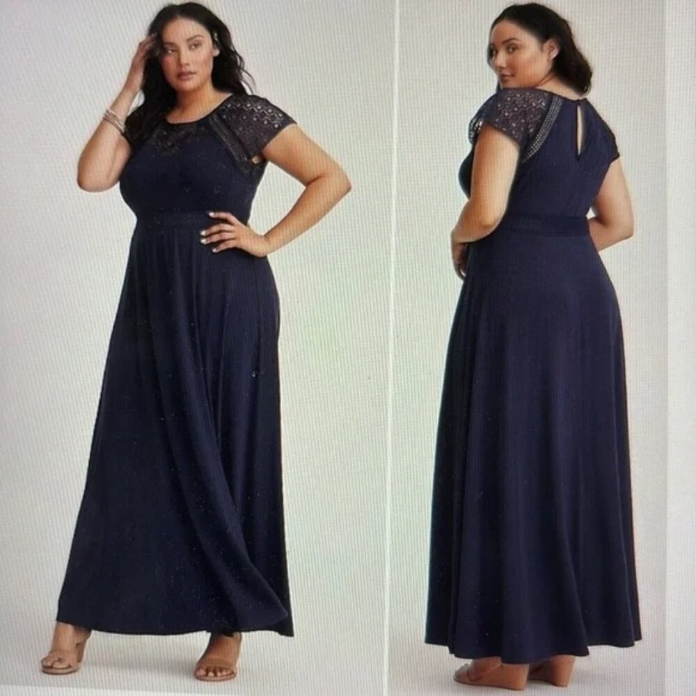 Torrid Blue Crochet Lace Inset Maxi Dress